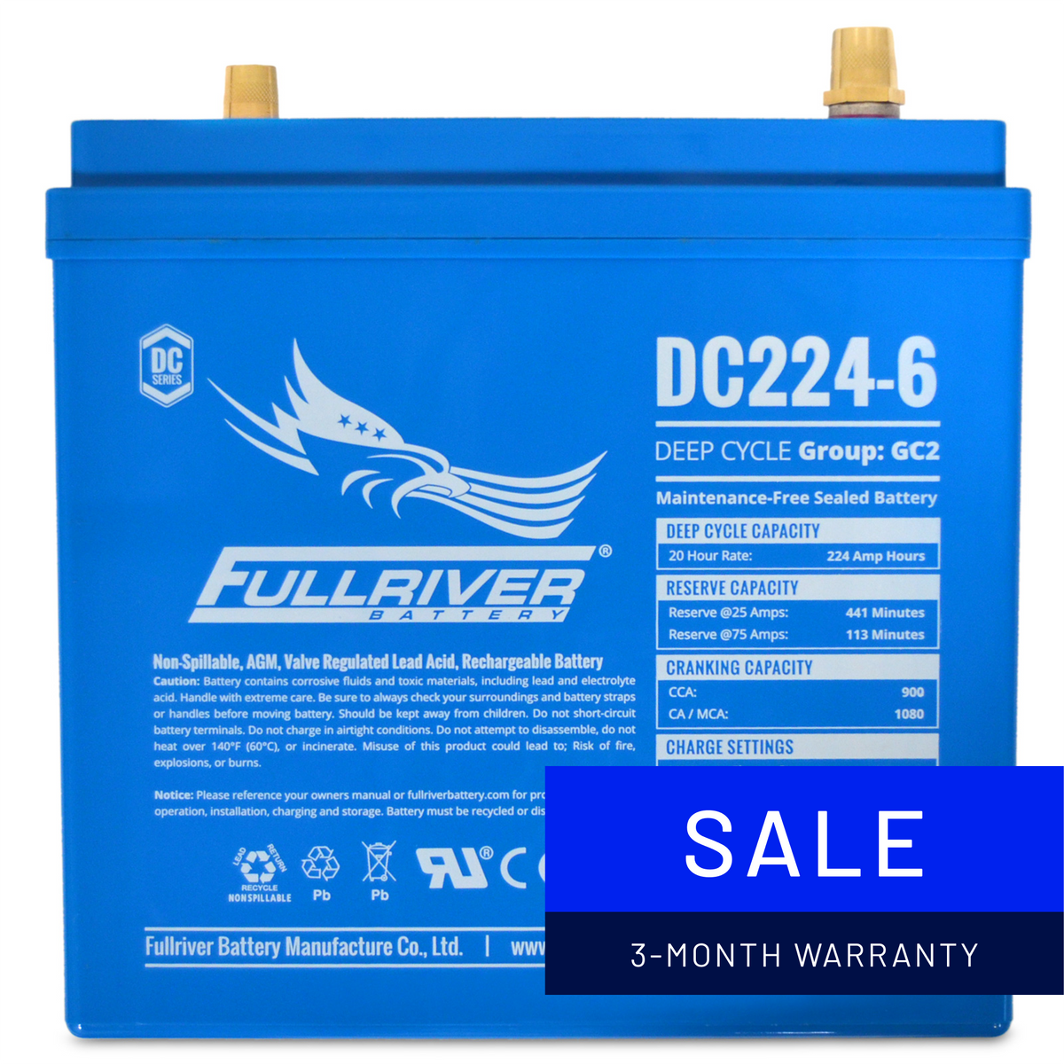 Fullriver Dc DC224-6 Fullriver DC Series Deep Cycle AGM Leisure Battery 224Ah ...
